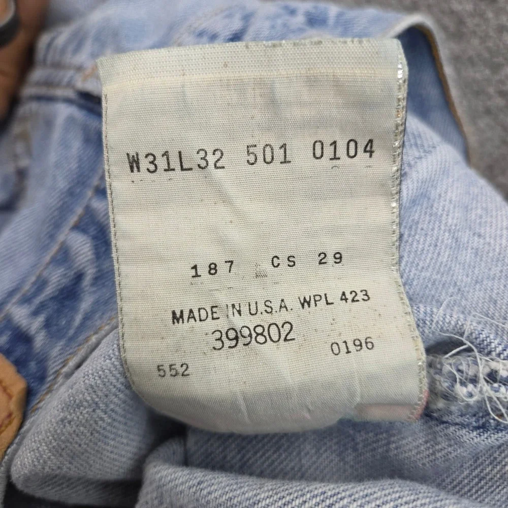 Vintage Levis 501 Jeans 30x32 Light Wash 90s Distressed Paint Splatter USA Made